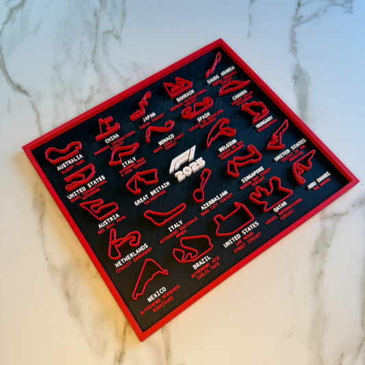 F1 Callender with country and circuit patterns