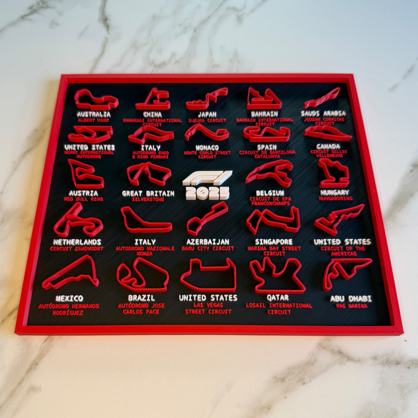 F1 Callender with country and circuit patterns