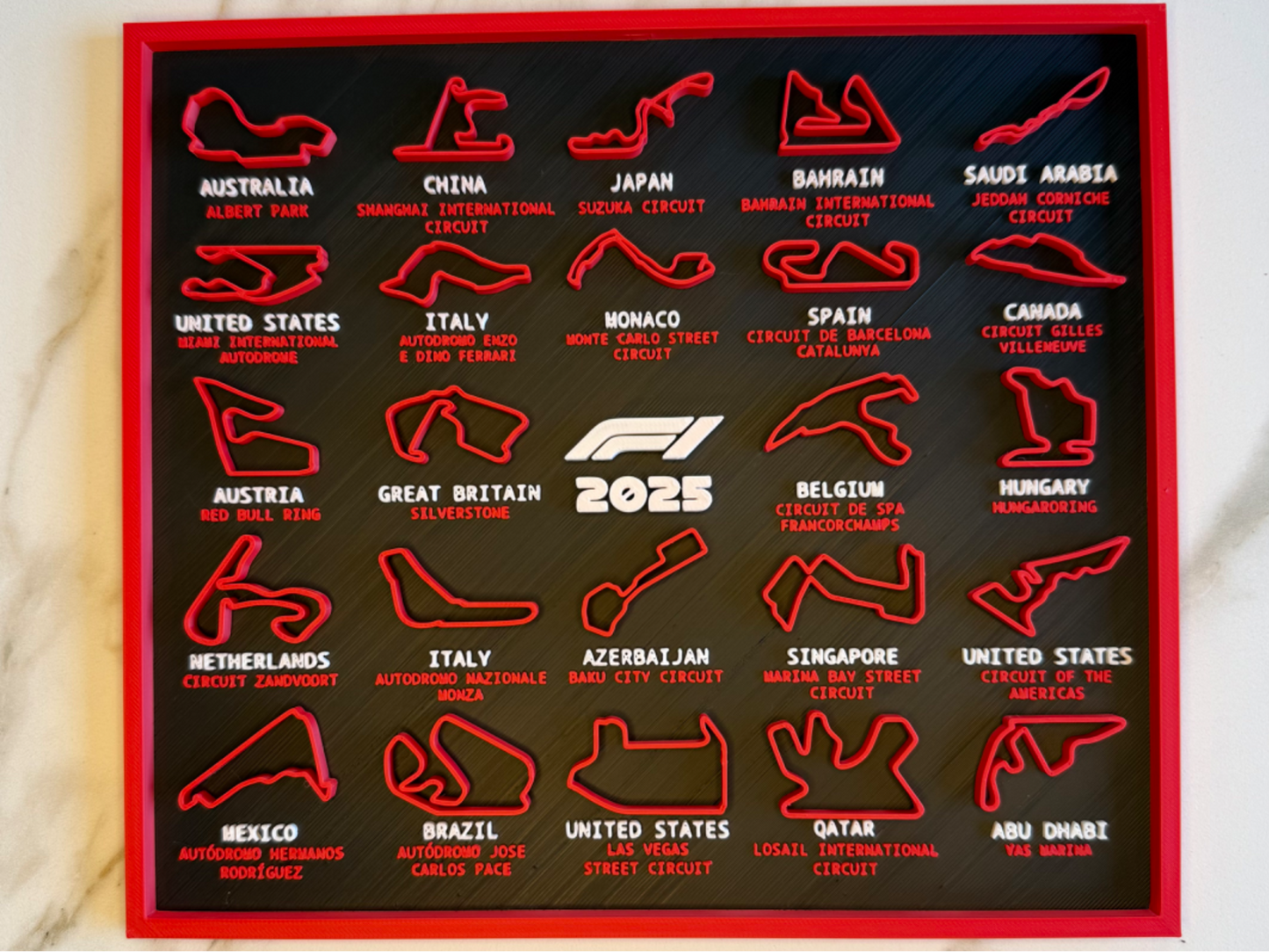 F1 Callender with country and circuit patterns